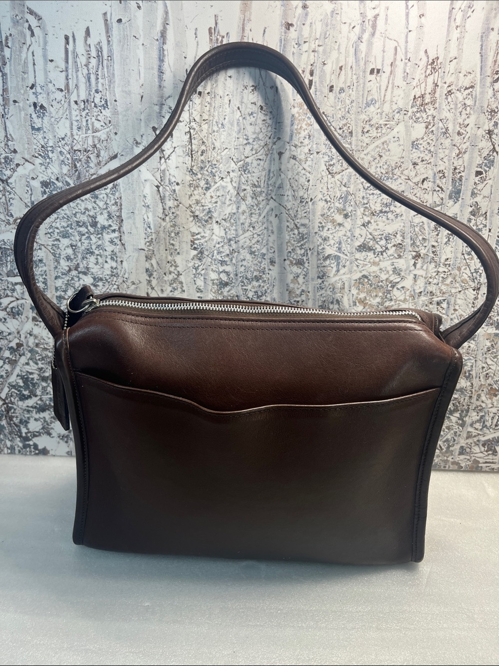 COACH Aero Pocket 9052 Brown Zip Top Leather Shoulder Bag 1990s USA Vintage